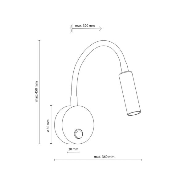 Væglampe Lagos, 45 cm, sort, læselampe, justerbar, G9