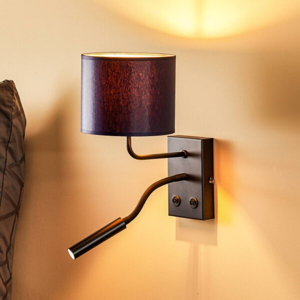 Væglampe Soho, cylindrisk, læselampe blå/guld