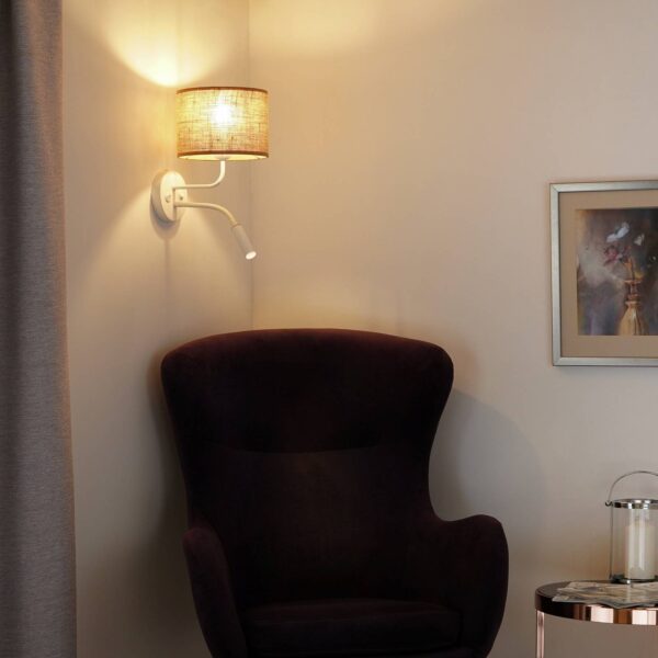 Væglampe i jute, brun/hvid, stof, læselampe