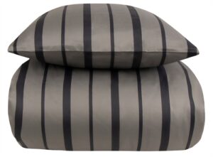 Ekstra blødt sengetøj 140x220 cm - 100% bomuldssatin - Grå og sort stribet sengesæt - 300 TC sengelinned fra By Borg