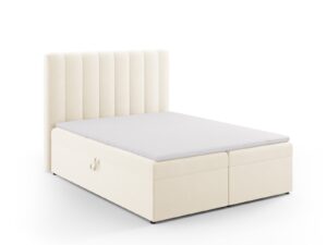 MICADONI Kelp Boxspring seng, m. sengegavl, Boxspring/madras, topmadras - beige fløjl (200x160)