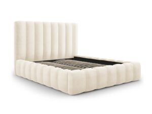 MICADONI Kelp sengeramme, m. sengegavl og lameller - beige fløjl og sort plast (200x200)