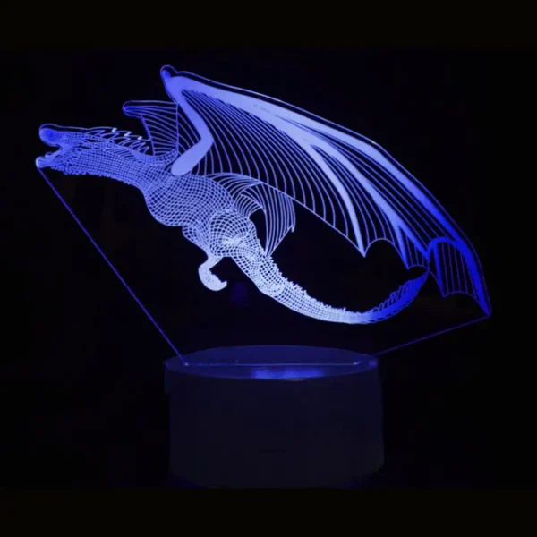 Drage 3D lampe. Sej drage natlampe. Farveskift mellem 7 farver.