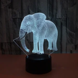 Elefant 3D lampe. Natlampe med en stor flot elefant. Farveskift mellem 7 farver.