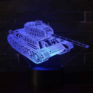 Kampvogn 3D lampe. Natlampe med en sej tank. Farveskift mellem 7 farver.
