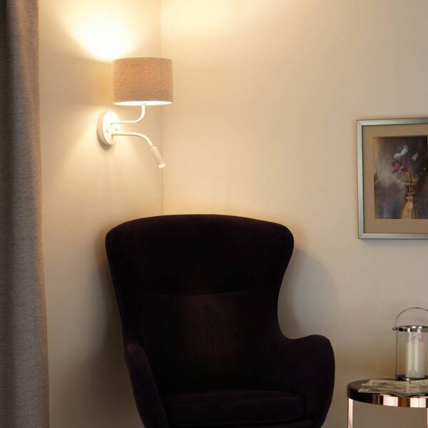 Roller væglampe, bouclé, hvid/creme, læselampe