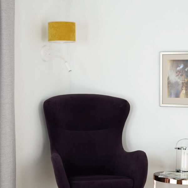 Roller væglampe, ledning, hvid/sennepsgul, læselampe