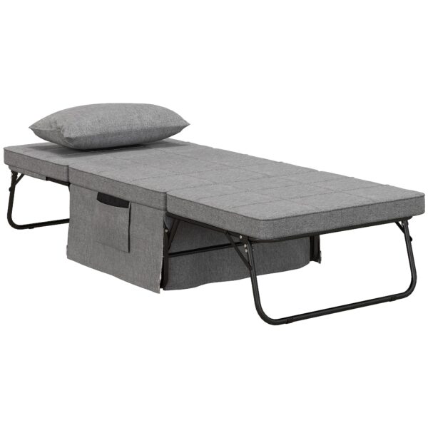 4-I-1 klapseng, gæsteseng, højdejusterbar, madras, sidelommer, metalramme, grå, 188 x 75 x 38 cm