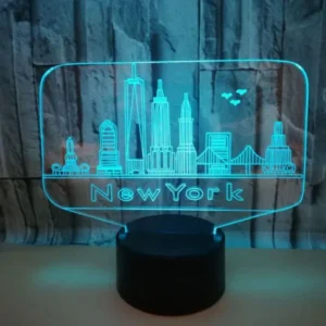 New York 3D lampe. Natlampe med New Yorks Skyline. Farveskift mellem 7 farver.