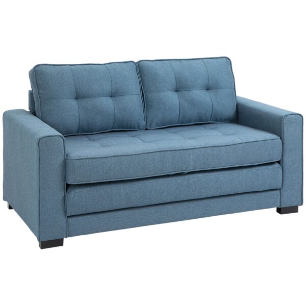 Sovesofa klapsofa 2-personers stof sovesofa sofa med sovefunktion sofasæt linen touch gummitræ blå 147,5 x 75 x 85 cm