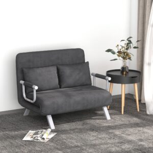 Sovesofa med justerbar ryglæn, pyntepuder, sofa med sovefunktion, fløjlslook, armlæn, gæsteseng, klapstol til stue, soveværelse, grå