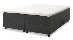 Space Dreams sengebund, m. opbevaring, u. topmadras - antracitgrå stof og sort træ (200x160)