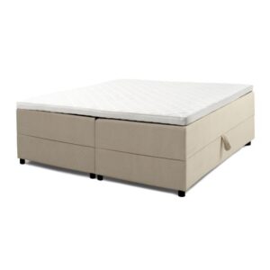 Space Dreams sengebund, m. opbevaring, u. topmadras - beige velour og sort træ (200x160)