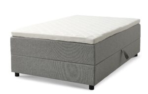 Space Dreams sengebund, m. opbevaring, u. topmadras - lysegrå stof og sort træ (200x120)