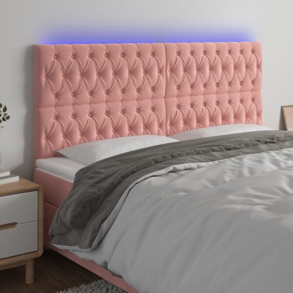 vidaXL sengegavl med LED-lys 200x7x118/128 cm fløjl lyserød