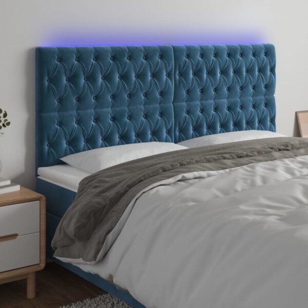vidaXL sengegavl med LED-lys 200x7x118/128 cm fløjl mørkeblå