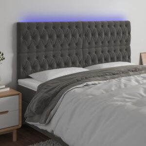 vidaXL sengegavl med LED-lys 200x7x118/128 cm fløjl mørkegrå