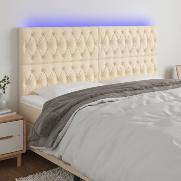vidaXL sengegavl med LED-lys 200x7x118/128 cm stof cremefarvet