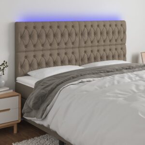 vidaXL sengegavl med LED-lys 200x7x118/128 cm stof gråbrun