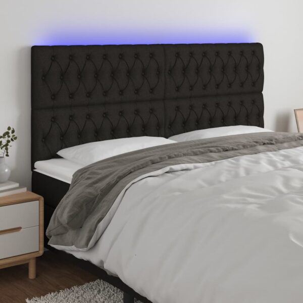 vidaXL sengegavl med LED-lys 200x7x118/128 cm stof sort