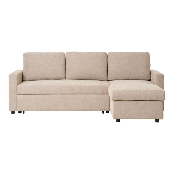 Belfast Chaiselong Sovesofa - Chaiselong Sovesofa Med Opbevaring, Mørk Sand, Natur Ben Hn1085