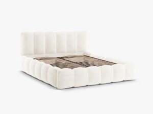 MICADONI Lupin sengeramme, m. sengegavl og opbevaring - lys beige chenille stof (180x200)