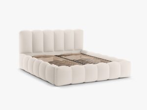 MICADONI Lupin sengeramme, m. sengegavl og opbevaring - lys beige struktur stof (180x200)