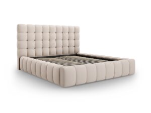 MICADONI Mamaia sengeramme, m. sengegavl og opbevaring - beige struktur stof (140x200)