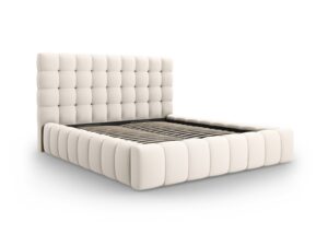 MICADONI Mamaia sengeramme, m. sengegavl og opbevaring - lys beige struktur stof (200x200)