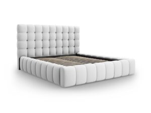 MICADONI Mamaia sengeramme, m. sengegavl og opbevaring - lysegrå struktur stof (140x200)