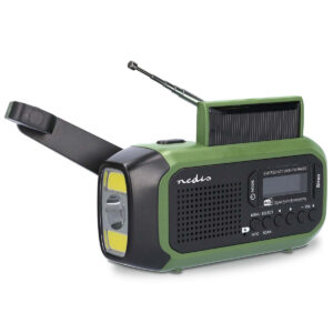 Nedis - Nødradio | Bærbart design | DAB+ / FM | Batteri / Håndsving / Solar Powered / USB Drevet | Vækkeur | Grøn / Sort - RDDBCR2000GN