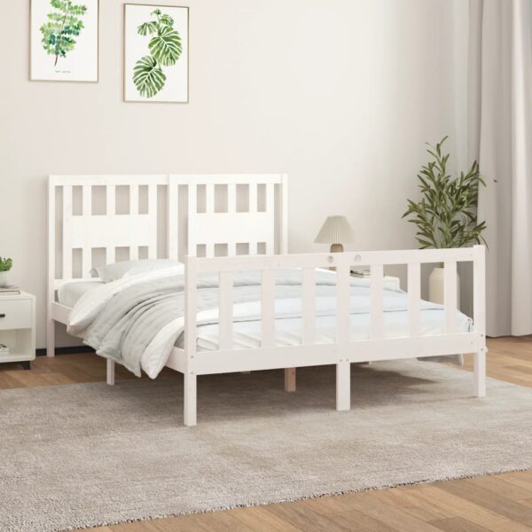 vidaXL sengeamme med sengegavl 140x200 cm massivt fyrretræ hvid