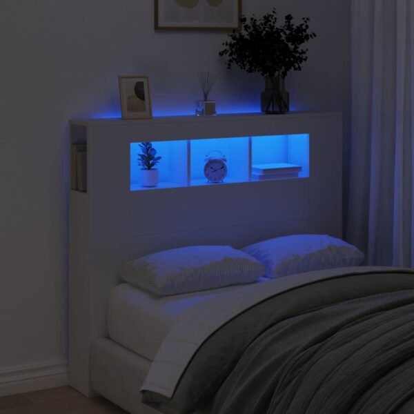 vidaXL sengegavl med LED-lys 120x18,5x103,5 cm konstrueret træ hvid