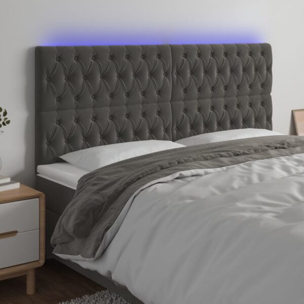 vidaXL sengegavl med LED-lys 180x7x118/128 cm fløjl mørkegrå