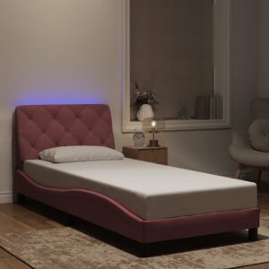 vidaXL sengeramme med LED uden madras 90x200 cm velour pink