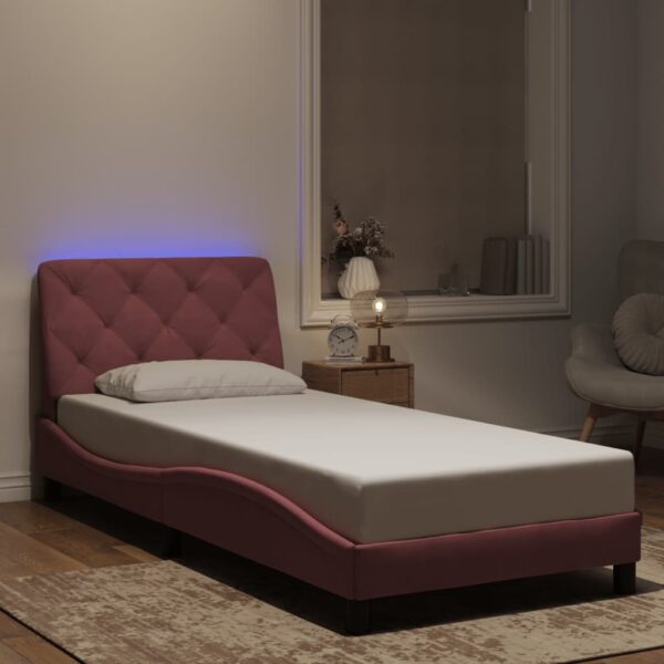 vidaXL sengeramme med LED uden madras 90x200 cm velour pink
