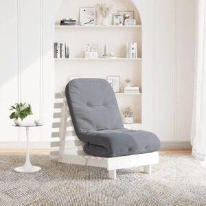Futon med madras 60x206x11 cm massivt fyrretræ hvid