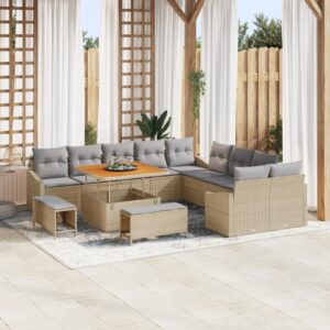 Havesofa Sæt med pude 13 stk Beige Poly rattan