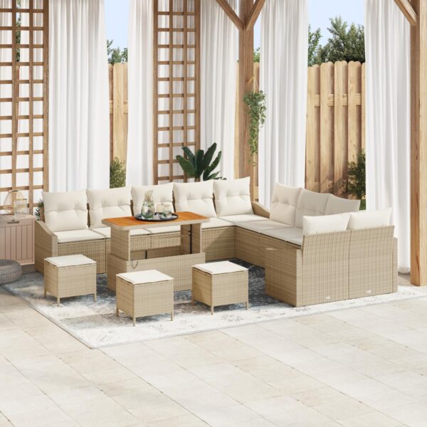 Havesofa Sæt med pude 14 stk Beige Poly rattan