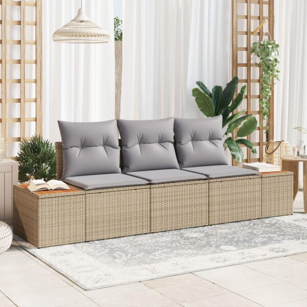 Havesofa Sæt med pude Beige Poly rattan