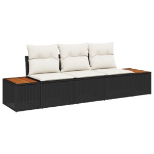 Havesofa Sæt med pude Sort Poly rattan