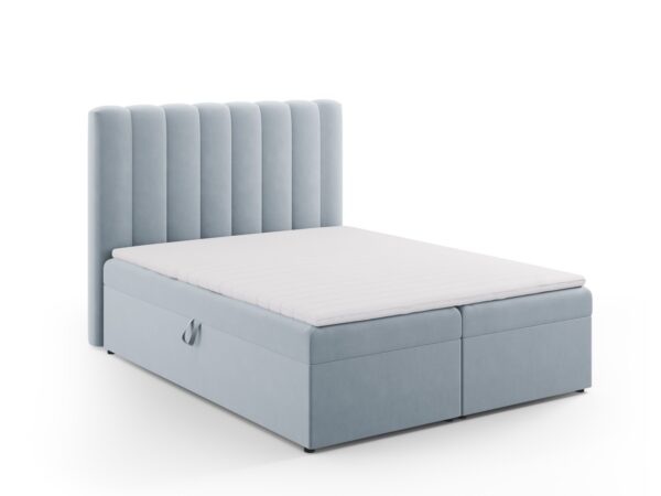 MICADONI Kelp Boxspring seng, m. sengegavl, Boxspring/madras, topmadras - blå fløjl (200x160)