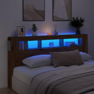 Sengegavl m. LED-lys 200x18,5x103,5 cm konstrueret træ kunsteg