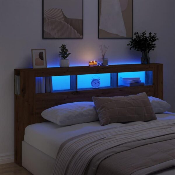 Sengegavl m. LED-lys 200x18,5x103,5 cm konstrueret træ kunsteg