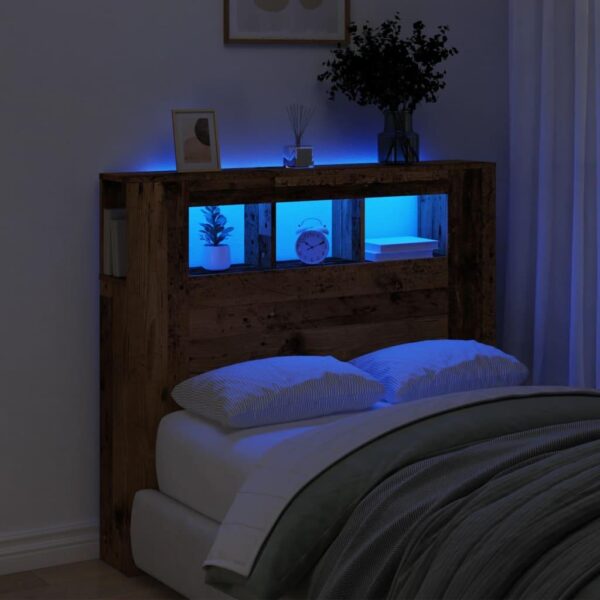 Sengegavl med LED 120x18,5x103,5 cm konstrueret træ antikt træ