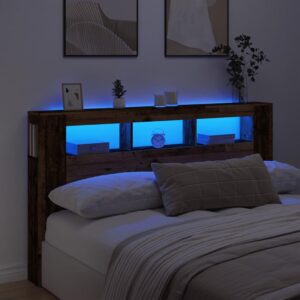 Sengegavl med LED 180x18,5x103,5 cm konstrueret træ antikt træ