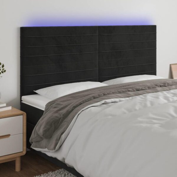 Sengegavl med LED-lys 180x5x118/128 cm fløjl sort