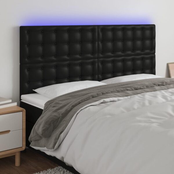 Sengegavl med LED-lys 180x5x118/128 cm kunstlæder sort