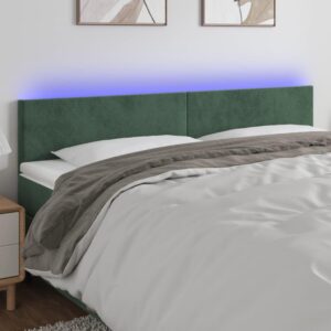 Sengegavl med LED-lys 180x5x78/88 cm fløjl mørkegrøn