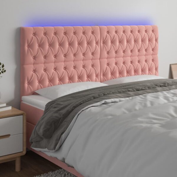Sengegavl med LED-lys 200x7x118/128 cm fløjl lyserød